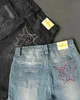 Jeans masculin y2k nouvelle lettre de protection broderie lavage de poche bleue rétro harajuku hip hop haut taille large pantalon de jambe large Q240509