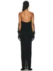 Robes décontractées 2024 Black Sexy Sexy Elegant Party Guest Wedding One Piece Vêtements Female Longue Longue Robe avec des gants