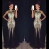 Atemberaubende kristall lange Prom -Strass -Partykleid Abendkleider sexy Rückenless Halter Ausschnitt Vestidos Pailletten Abschlusskleider 0510