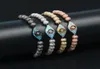 Women Charm Bracelets Turquoise CZ Eye Hamsa Braiding Jewelry For Men 6mm Ball Beads 4mm Stainless Steel Beads7795169