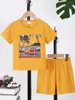 Ensembles de vêtements pour garçons en deux parties Tropical Street Olive Tree Car Imprimé T-shirt à manches courtes et Shorts ordinaires Summer Style