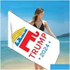 Banner Flags Fabric rapide Tissu de bain Bath Back Pleach Towels Président Trump Trump Toul 2024 US IMPRIGING MAT SAND COUVRES POUR LA DOUCHE DE VOYAGE NATURE DHH95