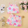 Roupas Conjuntos de roupas Summer Camisole Top Girls Flor Print Suspenders Two To Children 2 a 8 calça fofa