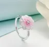 Cerise Emaye Pembe CZ Yüzükler 925 STERLING Gümüş Manolya Bloom Ring için Orijinal Kutu Kadın Düğün Hediyesi Takımları2202506