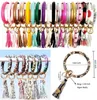 Mode Frauen Mädchen Tassels Party Armbänder PU Leder Wrap Party Key Ring Leopard Lily Print Schlüsselbund Armband Tropf Ölkreis Armreif Ketten Armband 5797277