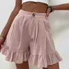 Short féminin short pour femmes blancs shorts de jambe large ajustement en vrac avec une ligne à volants en lin en coton pour usure souple occasionnelle y240504