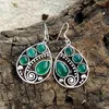 Big Water Drop Earrings Green Jade Stone Earrings for Women Silver Color Dangle Wedding Earrings