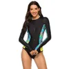 Roupas de banho feminina Novo traje de surf de traje de banho longa com zíper com zíper maiô femininones snorkeling terno de mergulho impresso