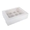 Retire os recipientes Cupcake Boxes Donut Cupcakes Caso com janela branca 12 Cavidade recipiente com janela