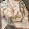 2024 Flower Print Square Scarf Simulated Silk Thin Smooth Neck Elegant Style Sunscreen Head Wrap for Women 240425