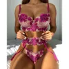 Fun Lingerie Sexy Women's Colorful Embroidery Underwear Set Three Point Style