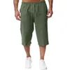 Heren shorts Summer Casual katoen gemengd lange elastische taille losse pocket trekking 3/4 lengte dagelijkse straatkleding