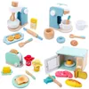 Hölzerne Küche tun Play Toy Simulation Holzkaffeemaschine Toaster Maschinenfuttermixer Baby Frühes Lernen Pädagogische Spielzeuge 240507