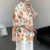 Women's Blouses Orange Cute Fruit Pattern Hawaii Beach Shirts Loose Half Sleeve Oversized Blouse Mens Women Hip Hop Tops Harajuku Casual