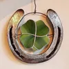 Kerstdecoraties vier blad klaver Good Luck Horseshoe Lucky Charms Metal Handmade Hangende Openings ornamenten kamer tuin hanger deur muur