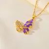 Anhänger farbenfrohe Schmetterling Edelstahl Halskette mit Zirkon 18k Gold plattiert wasserdicht nicht-tarnisch Schmuck für Frauen Mutter Tochter