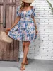 Plus -Size -Kleider Mode billige lässige Frauenkleider Urban sexy Party Rückenless Blumendruck geschwollener Slve Mini Kleid Frauen Abendkleider Y240510