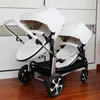 Passeggini# Nuovi gemelli Baby Passeggino 2 in 1poussette Double Jumeauxshell Double Strollerluxury Baby Carriageleather Pramma di passeggini T240509