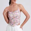 2024 Summer Women Sexy Crop Tops от плеча без рукавов Camisole Sports Fitness Yoga Vest Slim Ladies Floral Printing Top 240506