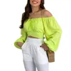 Women's T Shirts Women S Off Shoulder Long Sleeve Crop Tops Solid Tie Knot Back Ruched T-Shirts Tube