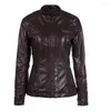 ジッパーバイクの短いパラグラフPUラージサイズコートを添えた女性の革革秋と冬のジャケット3xl