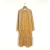 Casual Dresses Women 2024 Spring and Summer Caramel Rice Silk Jacquard Striped Resort Style Långärmad skjorta klänning