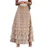 Abito da donna casual da donna Solid Abito lungo Tulle Tulle High Waist Pieghe Eleganti signore Wild Mesh Incontri Maxi Gonne Drop 240506