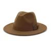 Wysokiej jakości mężczyźni kobiety Fedora Panama Wełna czapka z brązowym paskiem klamra duża rdzeń jazz trilby cap impreza ślubna hat3580503