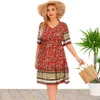 Plus -Größe Kleider Plus Size Blumendruck Kurzer Slve Maxi Viskose Kleider für Frauen Y240510
