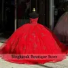 Elegant Red Sweetheart Princess Quinceanera Dresses Applique Lace Beads Tull Corset Sweet 16 Dress Vestidos De 15 Anos Birthday