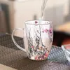 Verres à vin 350 ml tasse de café à double paroi à la paroi transparente tasse de verre artificiel motif de fleur chauffage isolée