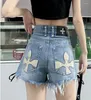 Kvinnors shorts 2024 Summer Bandage Tassel Trend Jeans Female Black Personality Fringe Denim Dark Gothic Hip Hop Streetwear 5xl