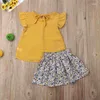 Set di abbigliamento da 1-5 anni per bambini abiti estivi set giallo manicotto volante o collo in chiffon floreale bowknot tutu gonna abiti per bambini