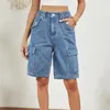 Shorts femininos Benuynffy American Casual Straight Jean for Women Summer Summer Loose Lavado Jenim High Wistist