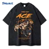 PORTGAS D ACE T-shirts Vintage gewassen anime één stuk t-shirt luffy retro korte mouw manga yamato tony chopper tops tees 240509