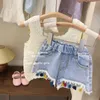 Summer Baby Girl Outfit Set Born Baby Girl Clothes 2 Pcs Pant Pant Fashion Stampa per bambini Shorts Shorts Style Corea 240507