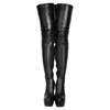 Boots Zapatos Mujer Black Platform sur les chaussures de genou cuistes hauts à talons en cuir plume de moto Batas plus taille 46