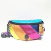 Modish Designer Kurt Geiger Eagle Heart Rainbow skórzana torba na torba na ramię Crossbody Sprzęgła podróżna z srebrnym łańcuchem Walka teczka