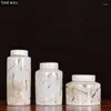 Storage Bottles Gold Plated Marble Texture Candy Pots Ceramic Jars And Lids Dresser Table Jewelry Jar Cosmetic Containers Modern Decor