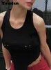 Kvinnors tankar Inslucky Sticked Asymmetrical Hem Tank Top Women O Neck Sleeveless Slim Skinny Solid Cami Sexig Fashion Elegant Female Vest