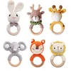 1pc bébé teether music rattles for kids animal crochet hattle elephant giraffe ring babies babies gym montessori childrens toys 240430