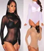 Women039s Underwear Sleepwear transparent sexy mesh bodysuit 3 colors long sleeve jumpsuit women one piece sheer leotard teddy29441115