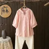 Dames blouses dames zomer blouse etnische stijl retro literatuur los geborduurd katoen v nek pullover shirt groot formaat top