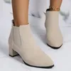 Boots Red Women's 2024 Autumn Winter Solid Simple Ladies Formal Shoes Comfortable Square Heel Suede Ankle For Women