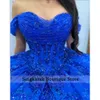 Söt kungblå bollklänning Quinceanera -klänningar 2024 Beading Flowers Applices Sweet 16 Prom Party Gowns spetsar upp