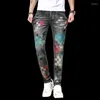 Herren Jeans 2024 Lackdruck Street Design Denim Fashion Scratch Slim Slim High-Out-Vintage-Persönlichkeit Skinny Hosen