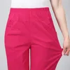 Pantaloni da donna Capris Capris a mezza età e anziani pantaloni bianchi primaverili pantaloni elastici pantaloni dritti madri lunghezza caviglia Trousersl2405