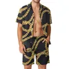 Herren Tracksuits Golden Chain Men Sets Links Print Casual Shirt Set Vintage Beachwear Shorts Sommer Grafikanzug Zweiteiler Kleidung 2xl 3xl