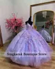 Glitter Lavender Princess Quinceanera Dresses With Bow Off Shoulder Sequins Floral Appliques Beading Sweet 15th Prom Party