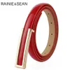 Rainie Sean Patent Leather Women Belt Thin Ladies Midjan för byxor Real Leather Red Blue Black White Pink Female Strap 102cm 210407 255b